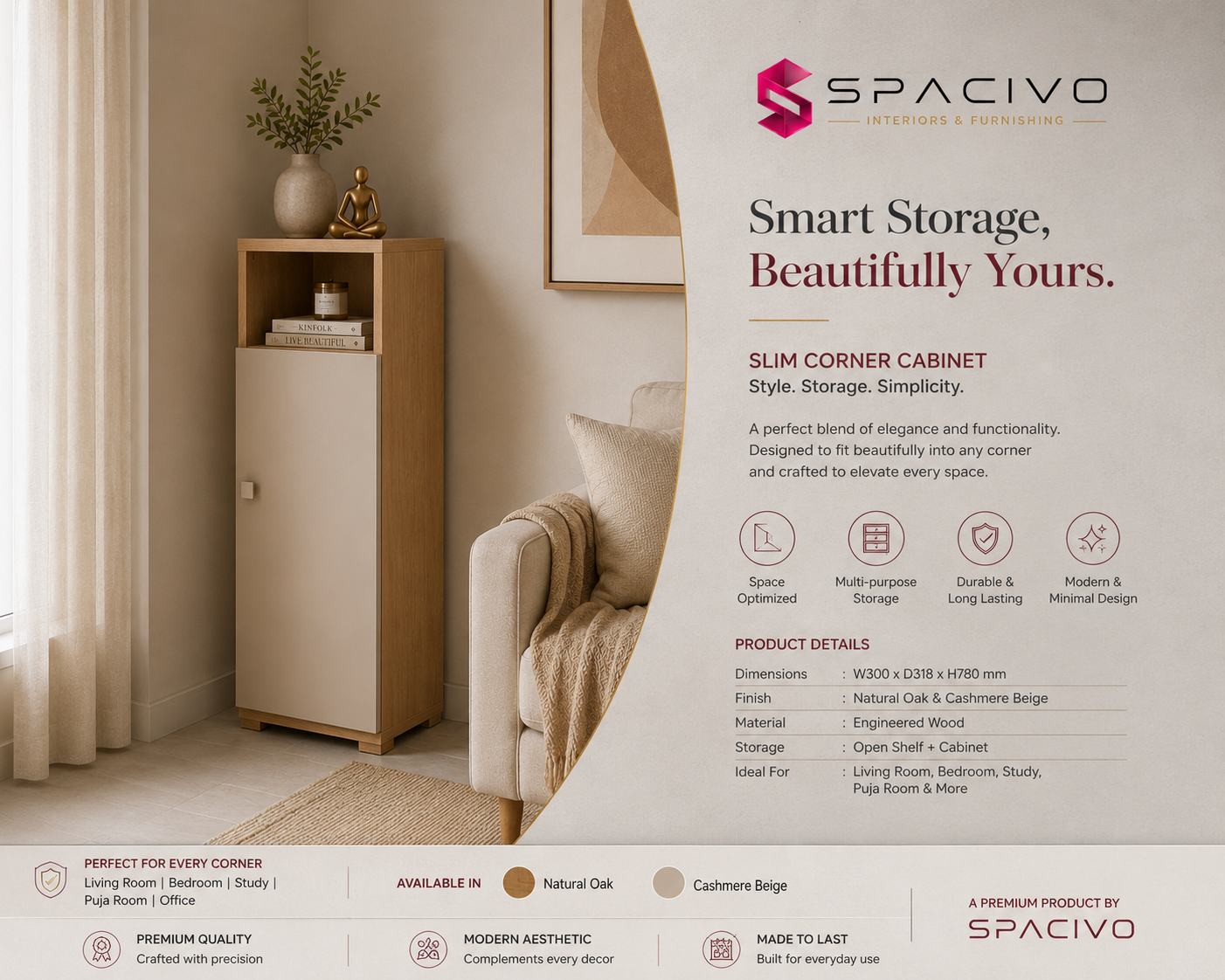 SPACIVO Modern Slim Storage Cabinet with Open Shelf